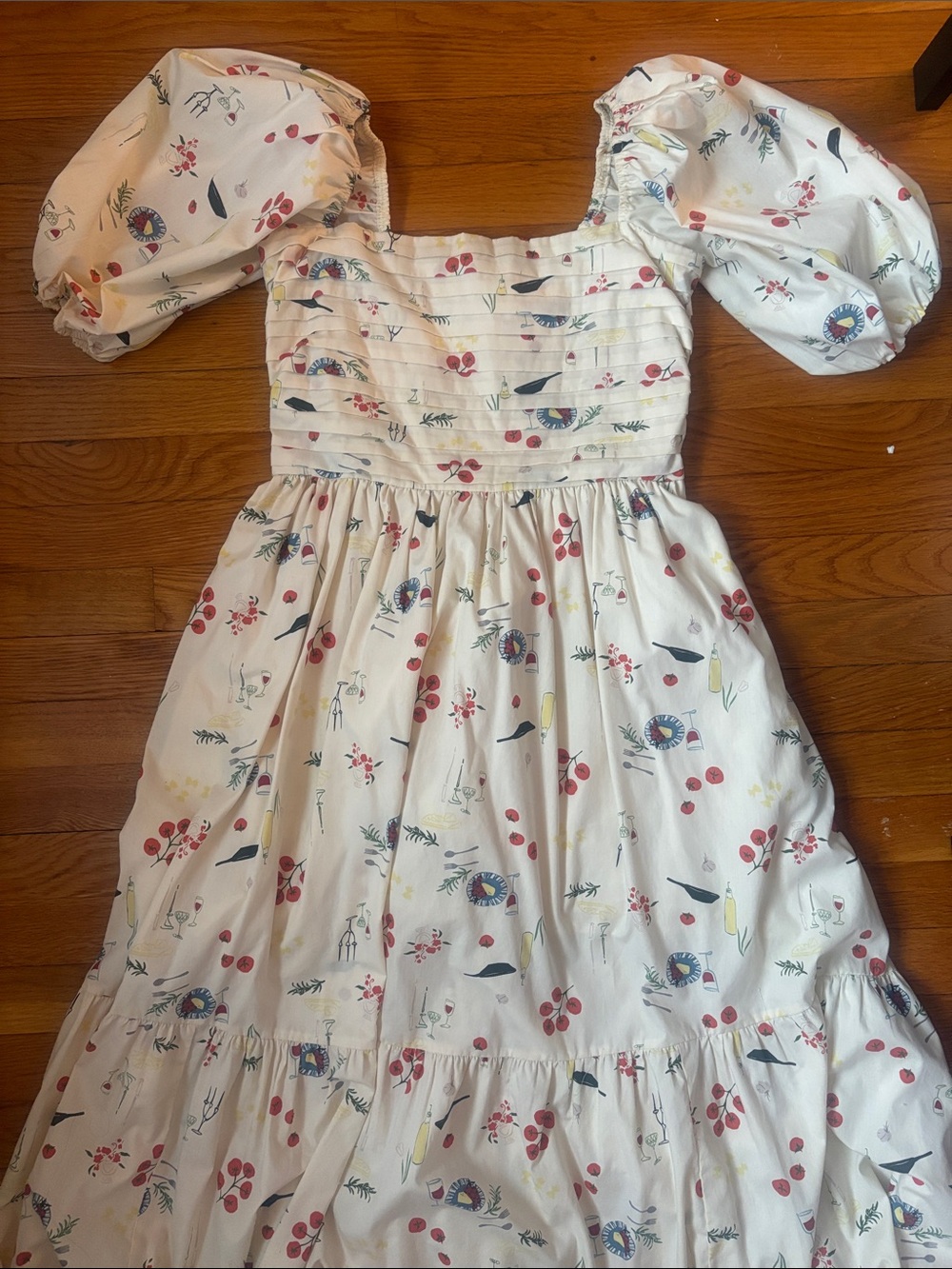 Abercrombie Ivory Puff-Sleeve Midi Dress with Detailing